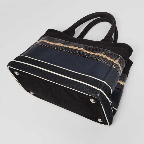 Prada Black/Blue/Beige Canapa Canvas/Leather/Snakeskin Small Tote Bag BG439 - Picture 3 of 12